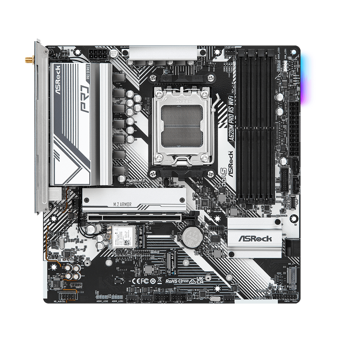 Placa Mãe ASRock A620M Pro RS WIFI, Chipset A620, AMD AM5, M-ATX, DDR5, 90-MXBLX0-A0UAYZ