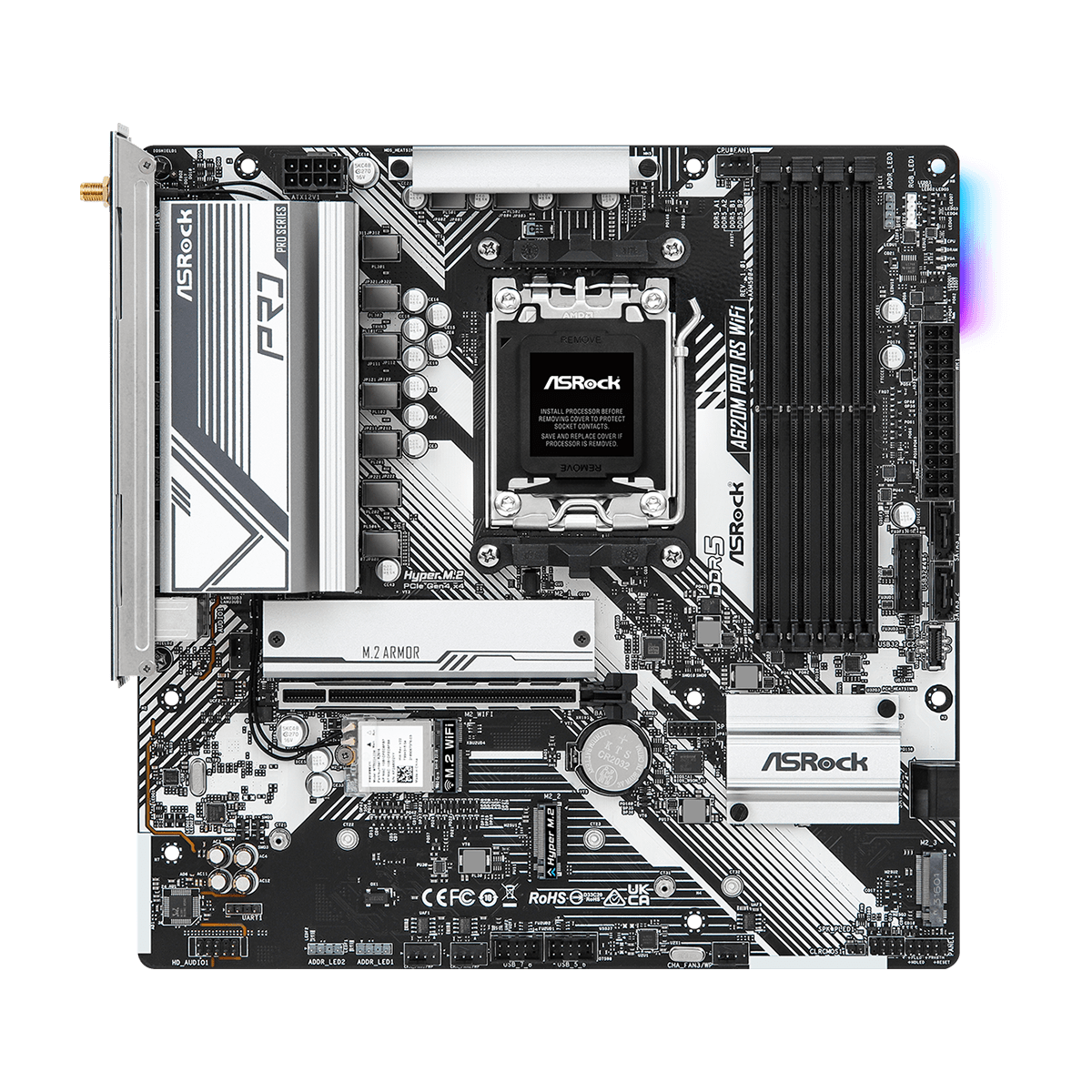 Placa Mãe ASRock A620M Pro RS WIFI, Chipset A620, AMD AM5, M-ATX, DDR5, 90-MXBLX0-A0UAYZ