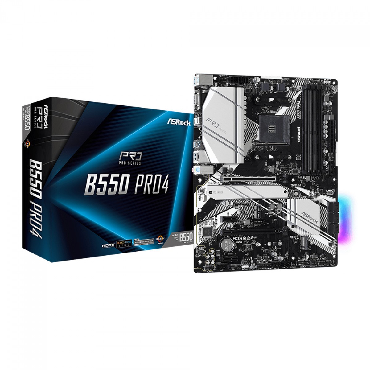 Placa Mãe AsRock B550 Pro4, Chipset B550, AMD AM4, ATX, DDR4, 90-MXBCZ0-A0UAYZ