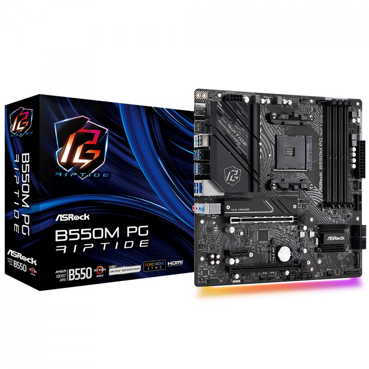 Placa Mãe ASRock B550M PG RIPTIDE, Chipset B550, AMD AM4, MATX, DDR4