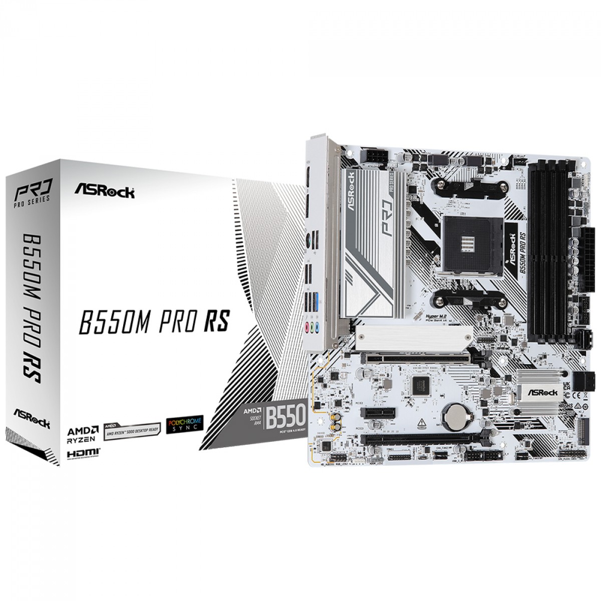 Placa Mãe ASRock B550M Pro RS, Chipset B550, AMD AM4, MATX, DDR4