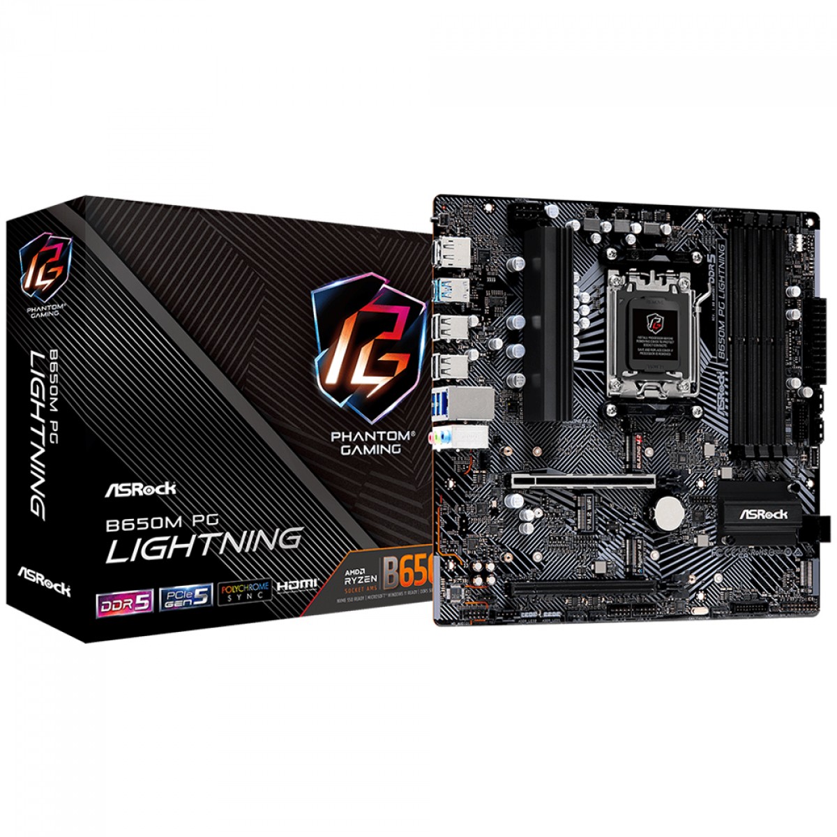 Placa Mãe ASRock B650M PG Lightning, Chipset B650, mATX, AMD AM5, DDR5