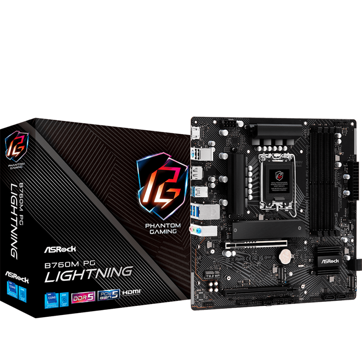 Placa Mãe ASRock B760M PG Lightning, Chipset B760, Intel LGA 1700, mATX, DDR5, 90-MXBM20-A0UAYZ