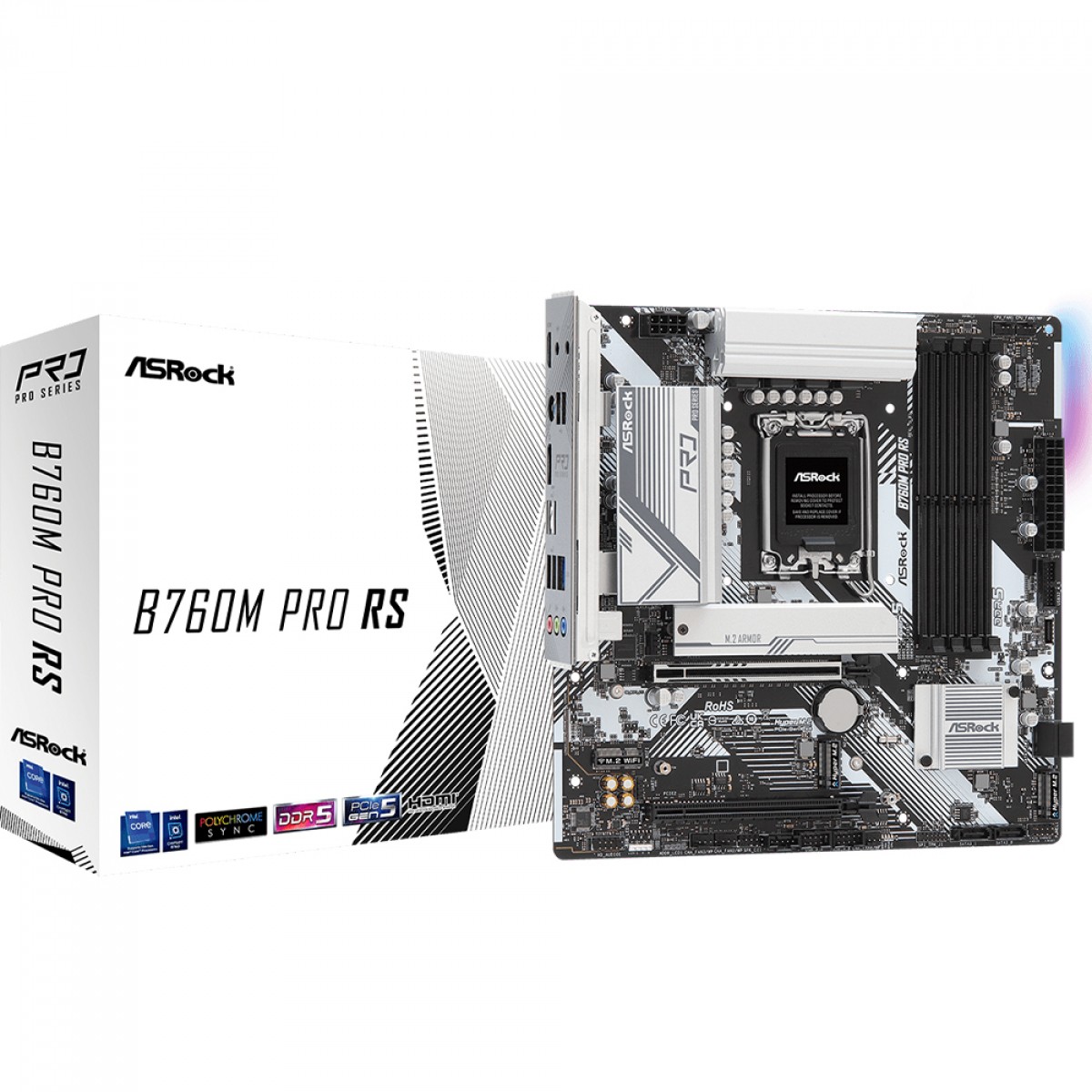 Placa Mãe ASRock B760M Pro RS, Chipset B760, Intel LGA 1700, MATX, DDR5, 90-MXBLH0-A0UAYZ