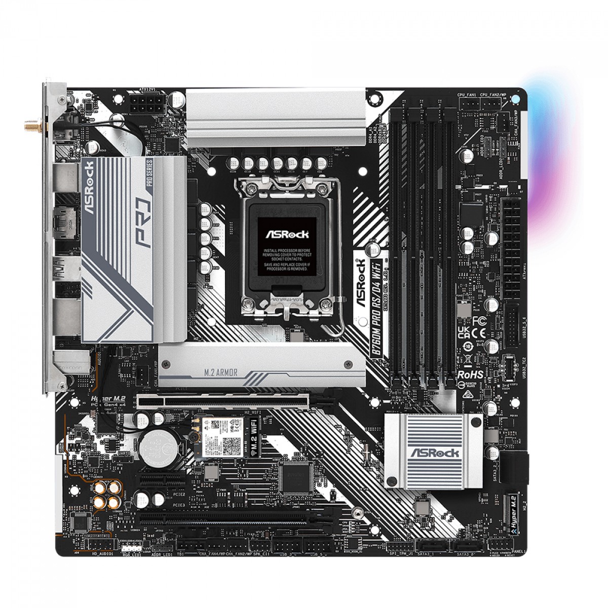 Placa Mãe ASRock B760M Pro RS/D4 WiFi, Chipset B760, Intel LGA 1700, mATX, DDR4, 90-MXBKZ0-A0UAYZ