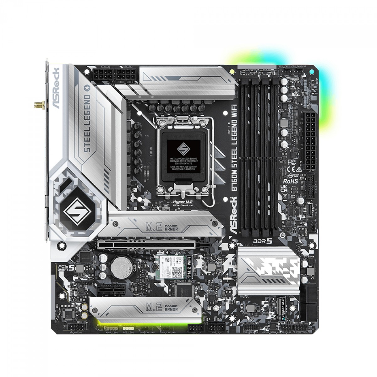Placa Mãe ASRock B760M Steel Legend WIFI, Chipset B760, Intel LGA 1700, MATX, DDR5, 90-MXBL70-A0UAYZ