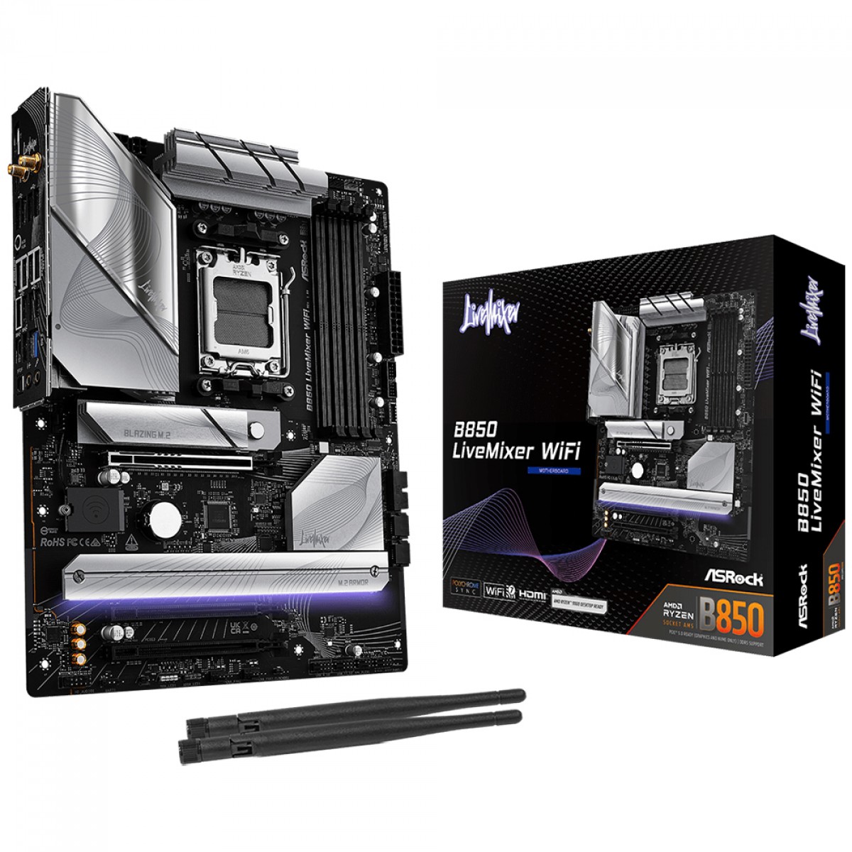 Placa Mãe ASRock B850 LiveMixer WiFi, Chipset B850, AMD AM5, ATX, DDR5