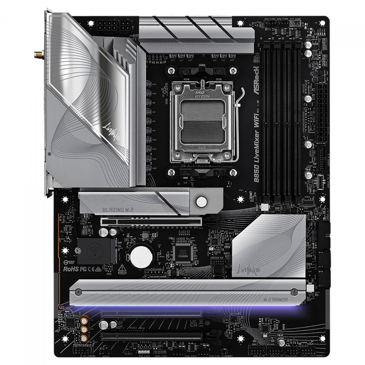 Placa Mãe ASRock B850 LiveMixer WiFi, Chipset B850, AMD AM5, ATX, DDR5