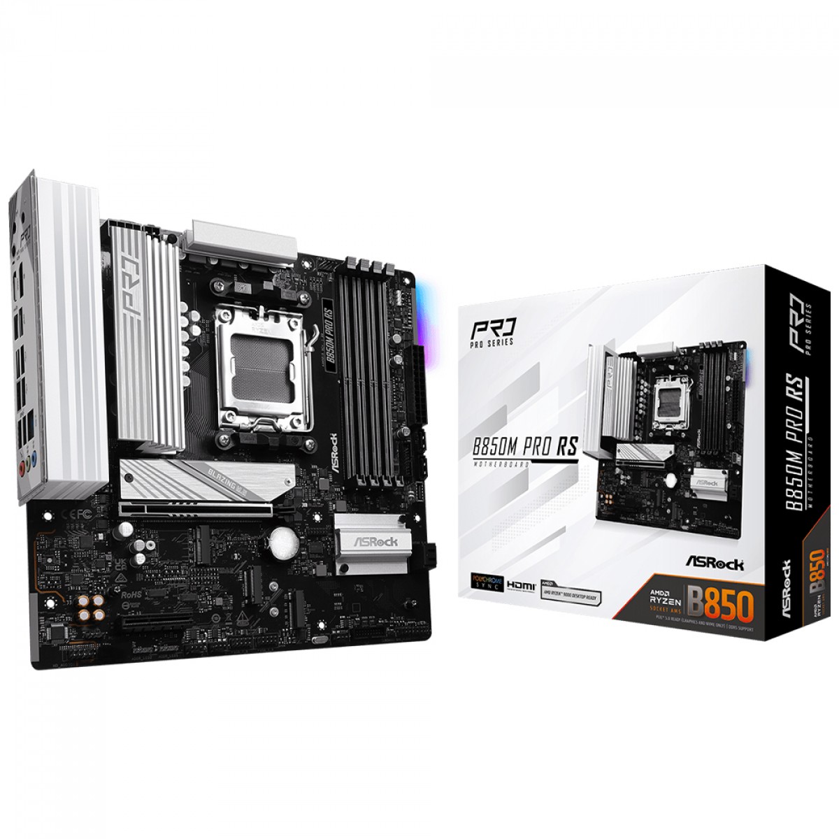 Placa Mãe ASRock B850M Pro RS, Chipset B850, AMD AM5, mATX, DDR5