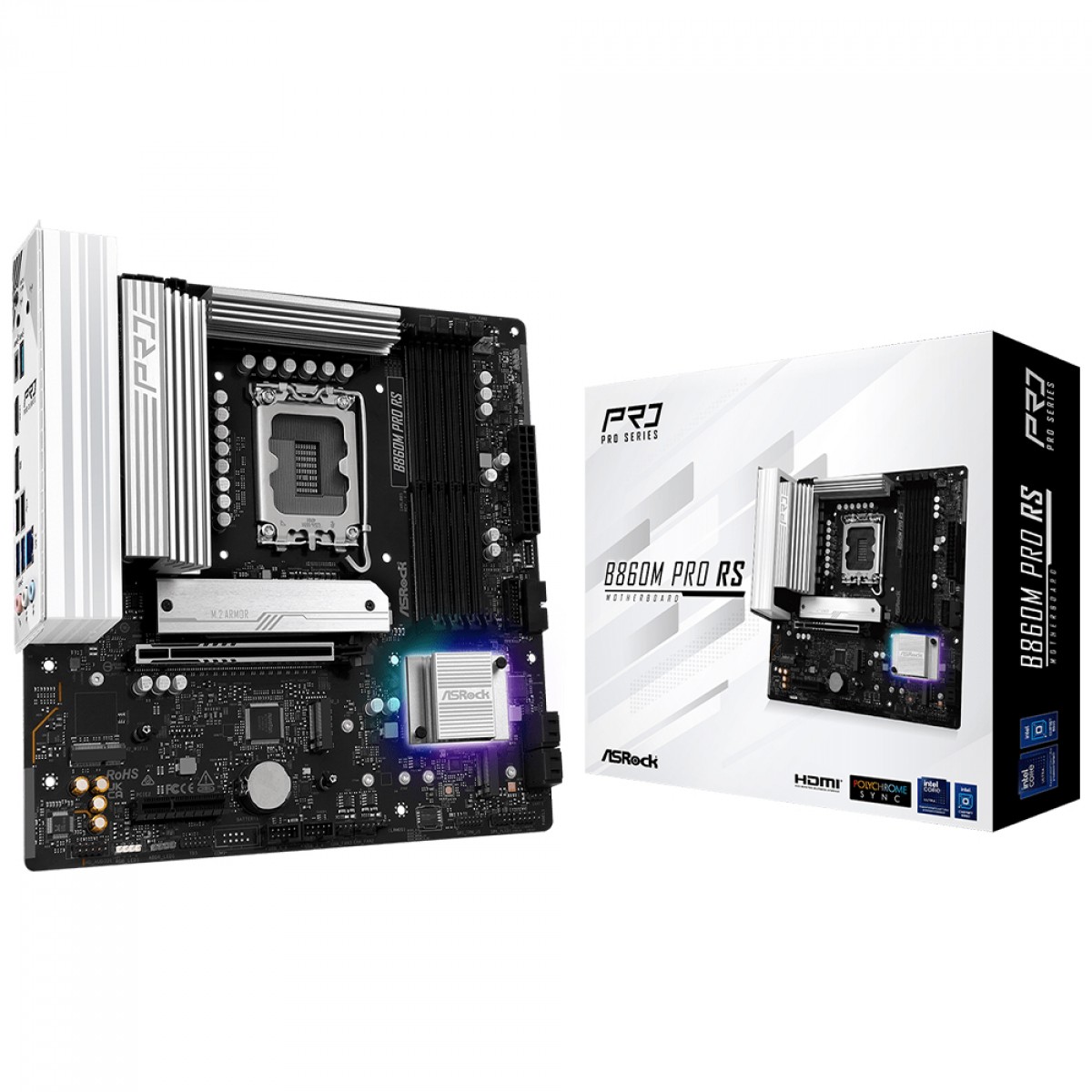Placa Mãe ASRock B860M Pro RS, Chipset B860, Intel LGA 1851, mATX, DDR5