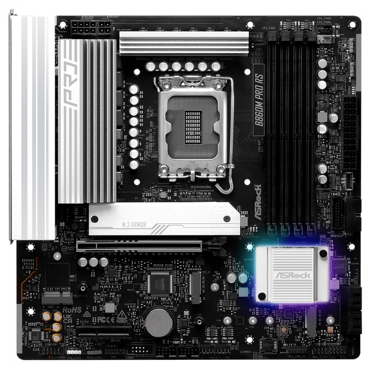 Placa Mãe ASRock B860M Pro RS, Chipset B860, Intel LGA 1851, mATX, DDR5