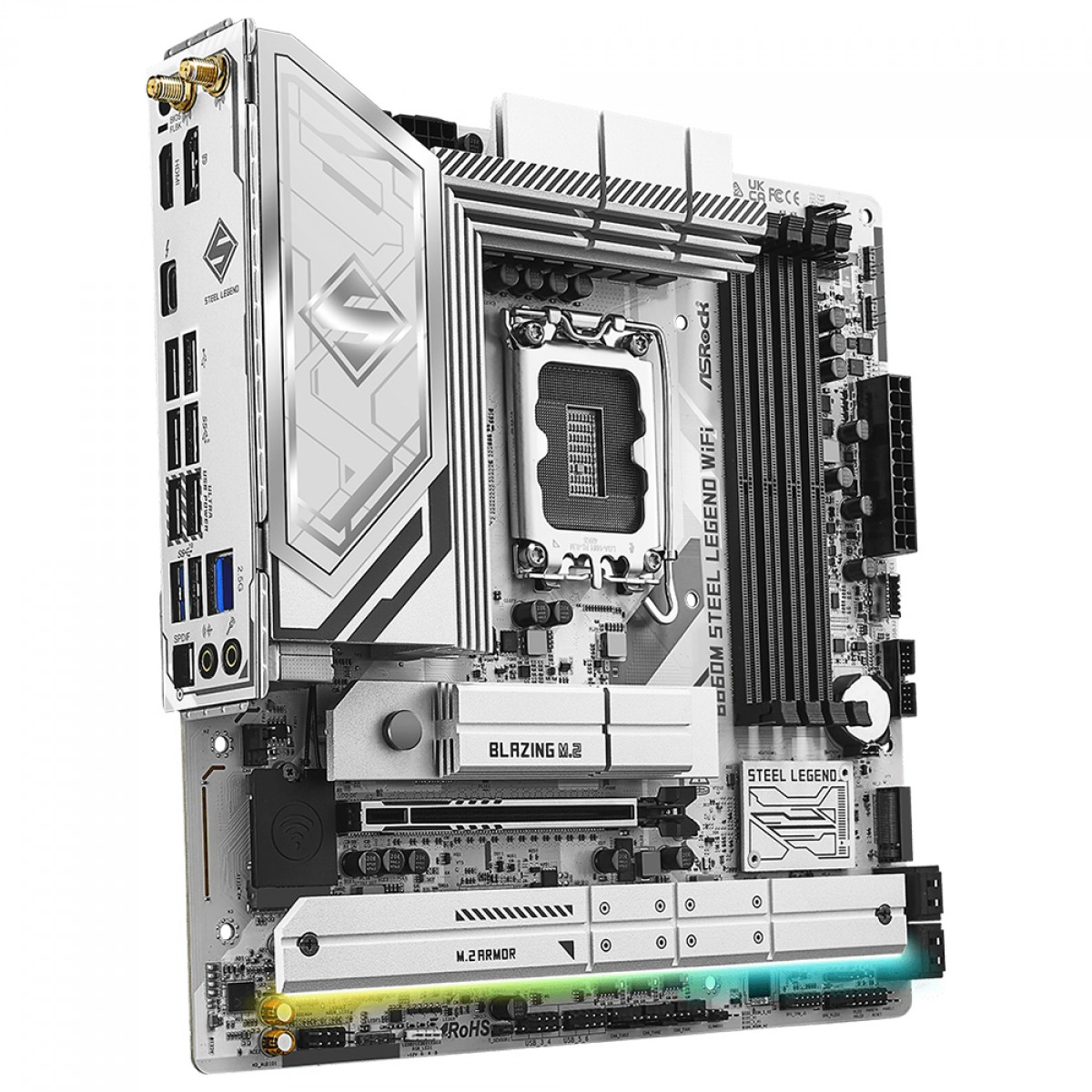 Placa Mãe ASRock B860M Steel Legend WiFi, Chipset B860, Intel LGA 1851, mATX, DDR5, Branco