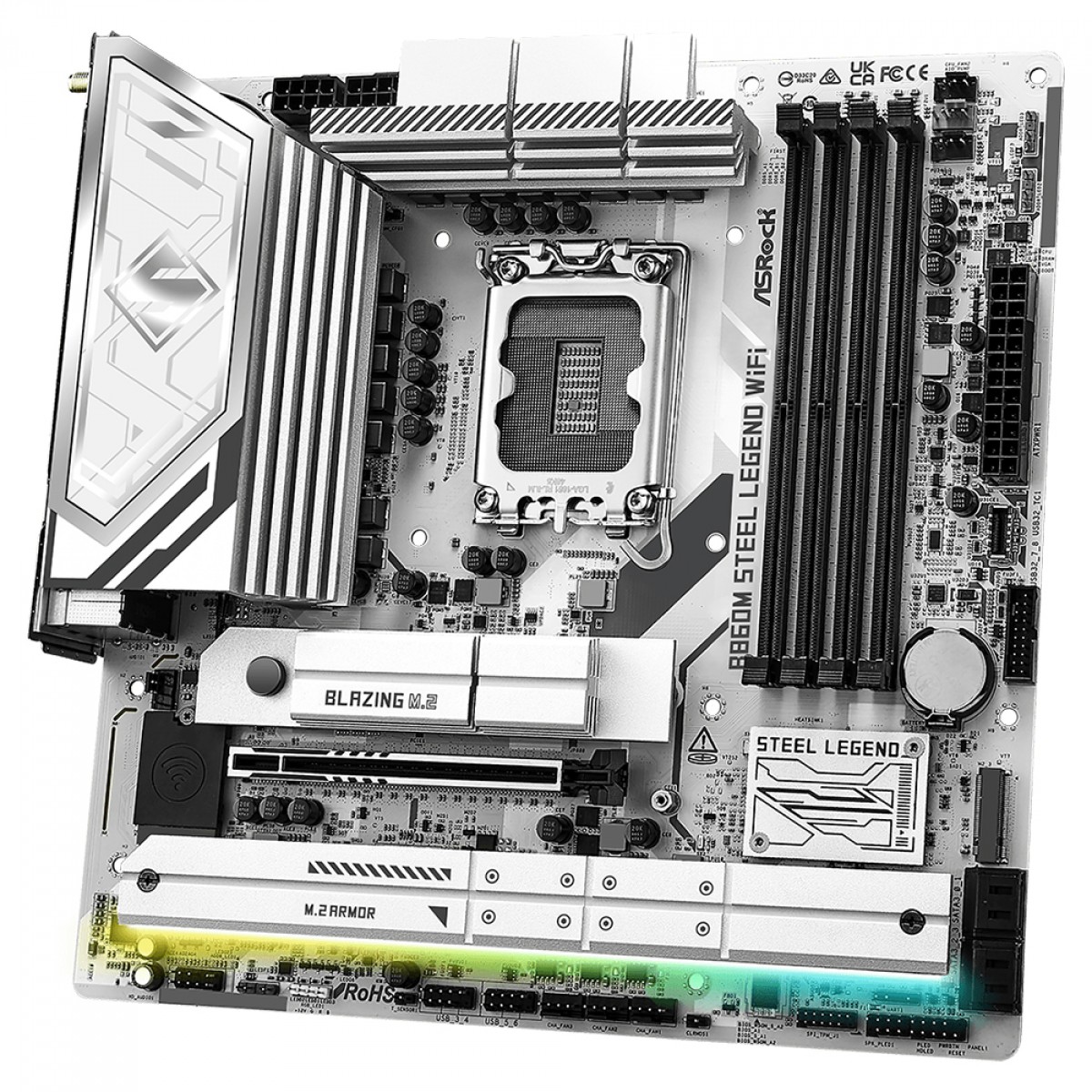 Placa Mãe ASRock B860M Steel Legend WiFi, Chipset B860, Intel LGA 1851, mATX, DDR5, Branco