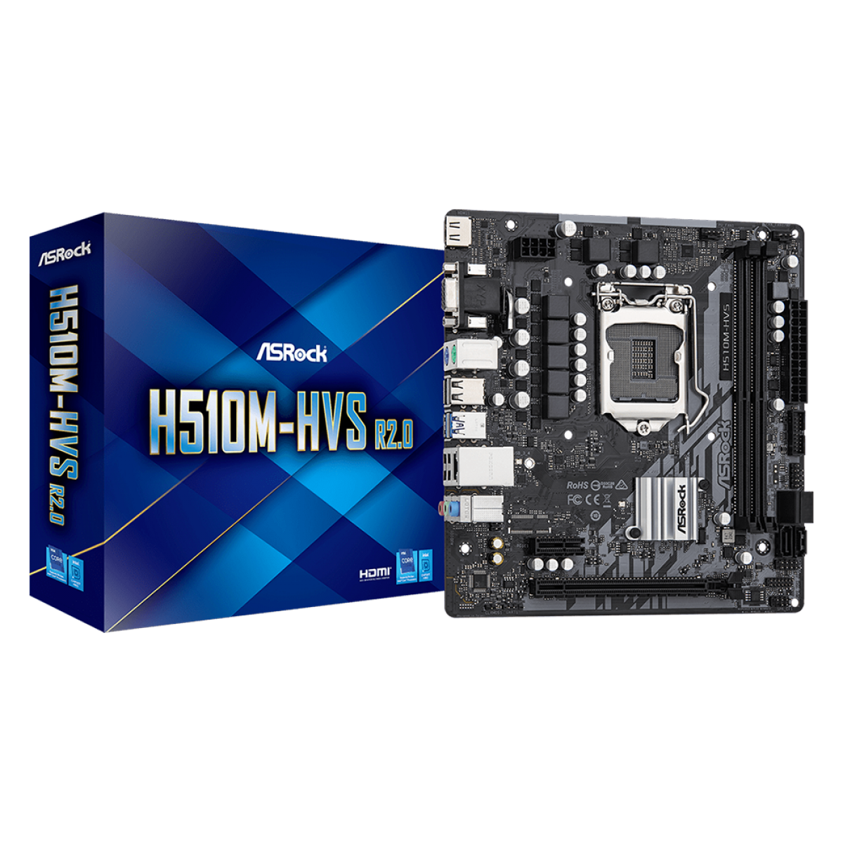 Placa Mãe ASRock H510M-HVS R2.0, Chipset H510, Intel LGA 1200, mATX, DDR4, 90-MXBGT0-A0BAYZ