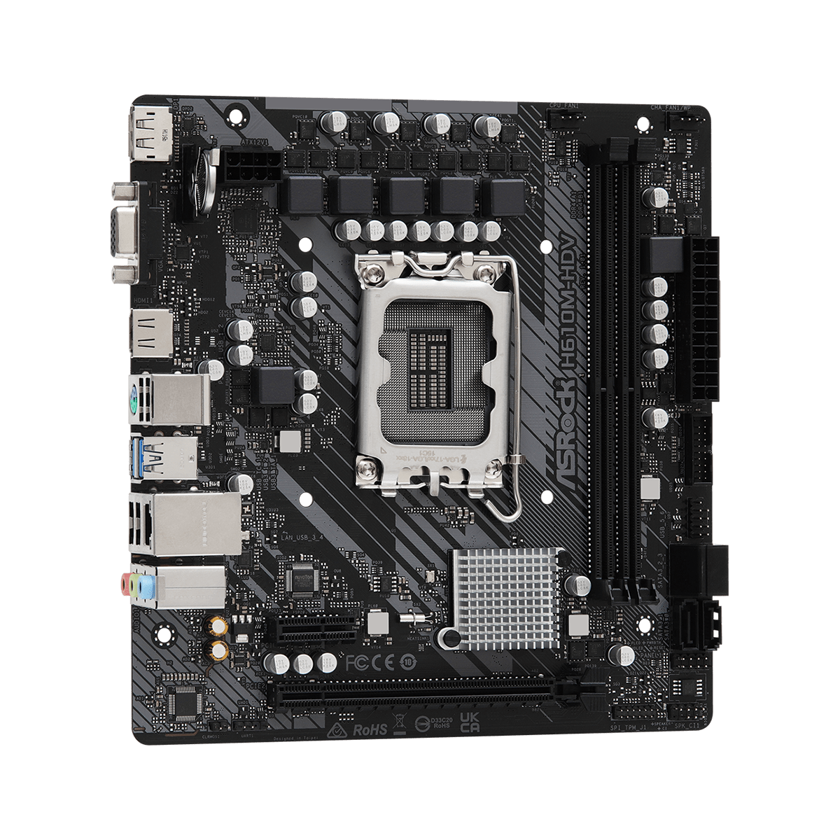 Placa Mãe ASRock H610M-HDV, Chipset H610, Intel LGA 1700, mATX, DDR4