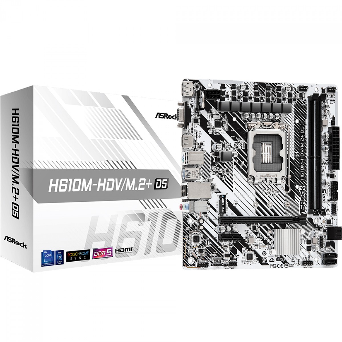 Placa Mãe ASRock H610M-HDV/M.2+ D5, Chipset H610, Intel LGA 1700, mATX, DDR5