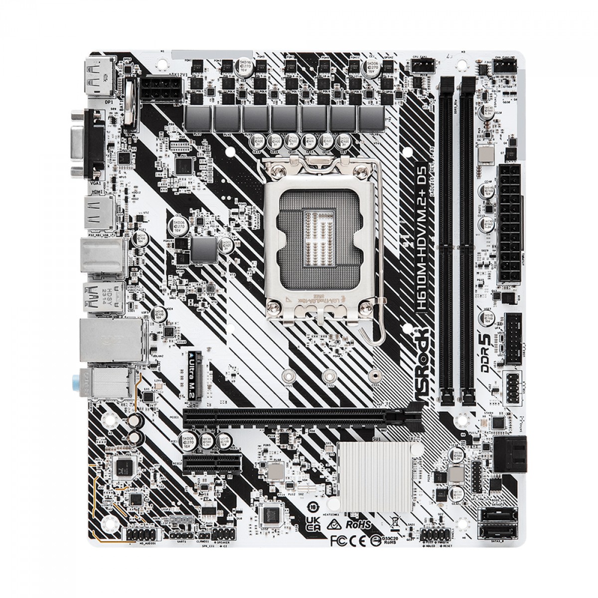 Placa Mãe ASRock H610M-HDV/M.2+ D5, Chipset H610, Intel LGA 1700, mATX, DDR5