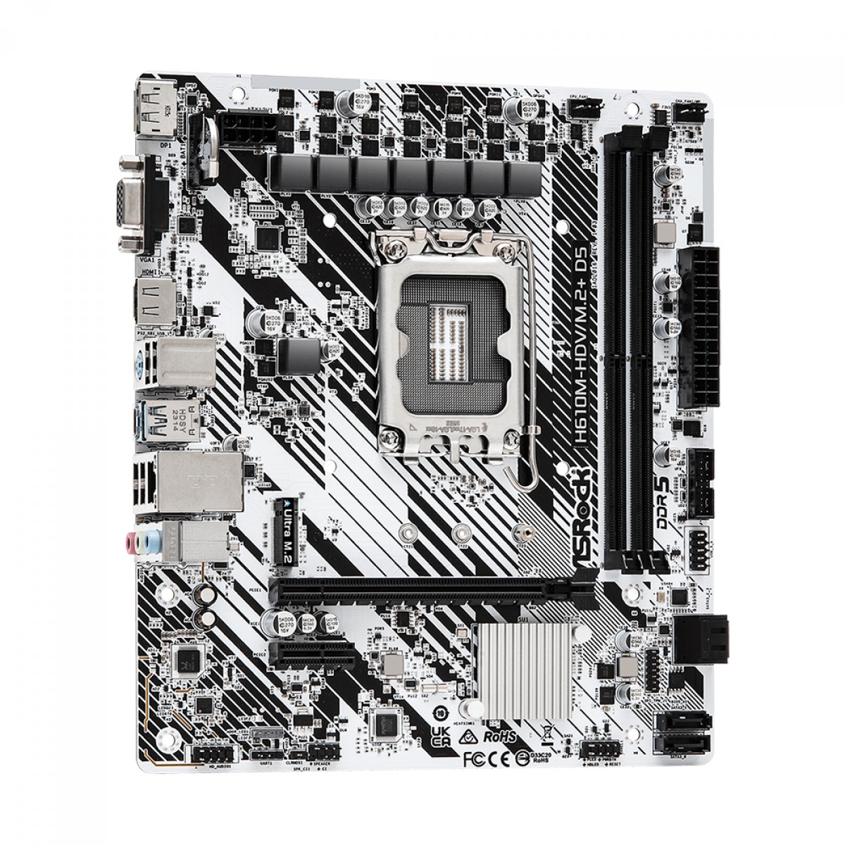 Placa Mãe ASRock H610M-HDV/M.2+ D5, Chipset H610, Intel LGA 1700, mATX, DDR5