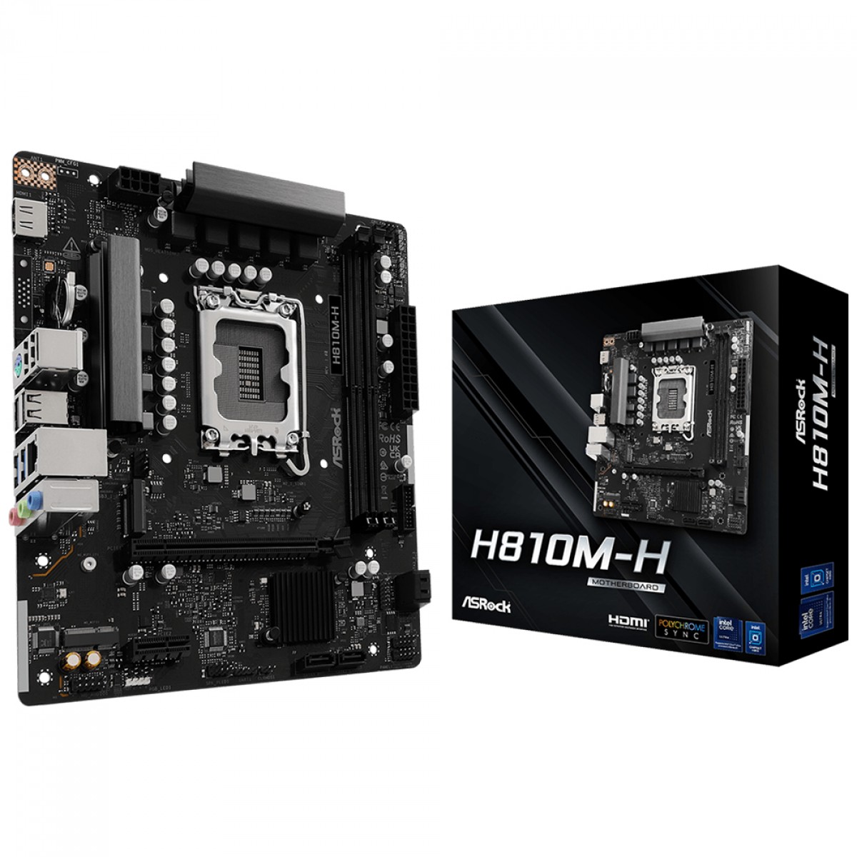 Placa Mãe ASRock H810M-H, Chipset H810, Intel LGA 1851, mATX, DDR5