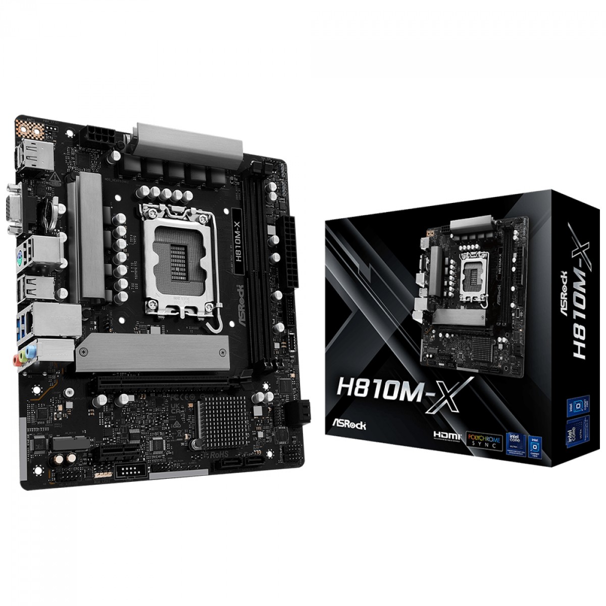Placa Mãe ASRock H810M-X, Chipset H810, Intel LGA 1851, mATX, DDR5