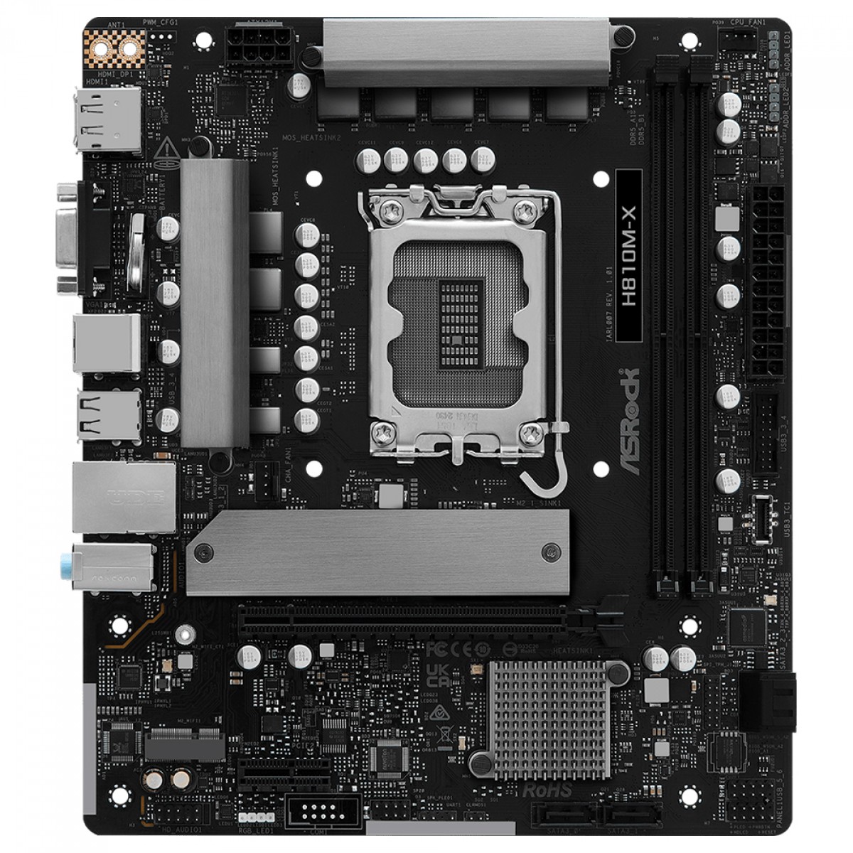 Placa Mãe ASRock H810M-X, Chipset H810, Intel LGA 1851, mATX, DDR5