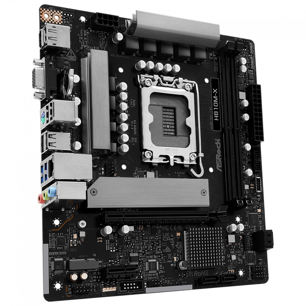Placa Mãe ASRock H810M-X, Chipset H810, Intel LGA 1851, mATX, DDR5
