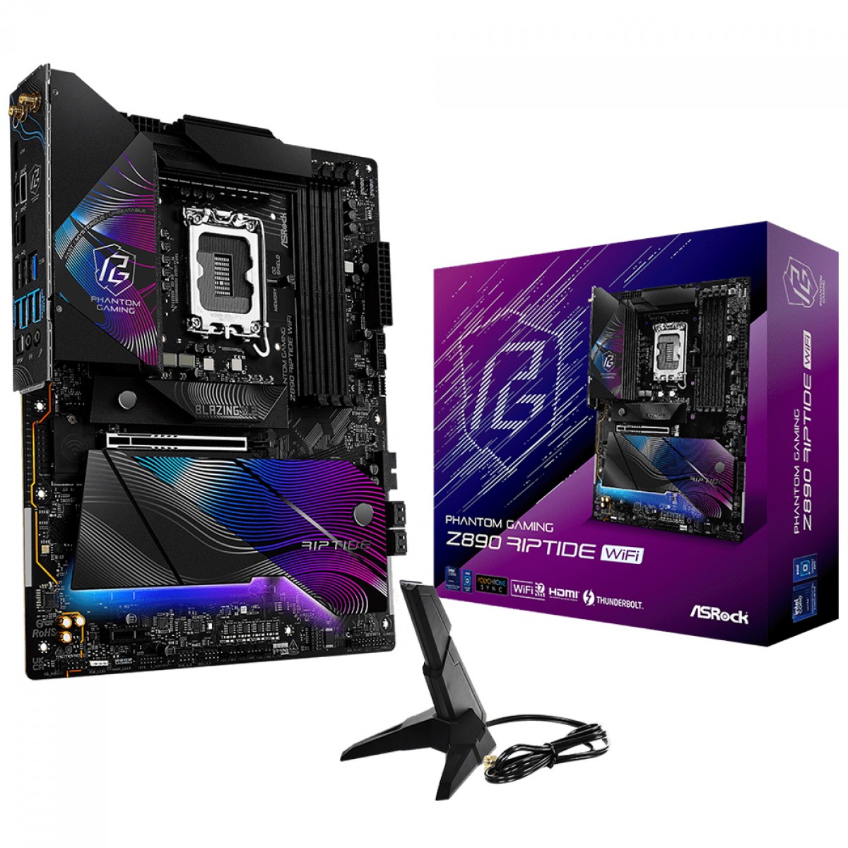 Placa Mãe ASRock Phantom Gaming Z890 Riptide WiFi, Chipset Z890, Intel LGA 1851, ATX, DDR5