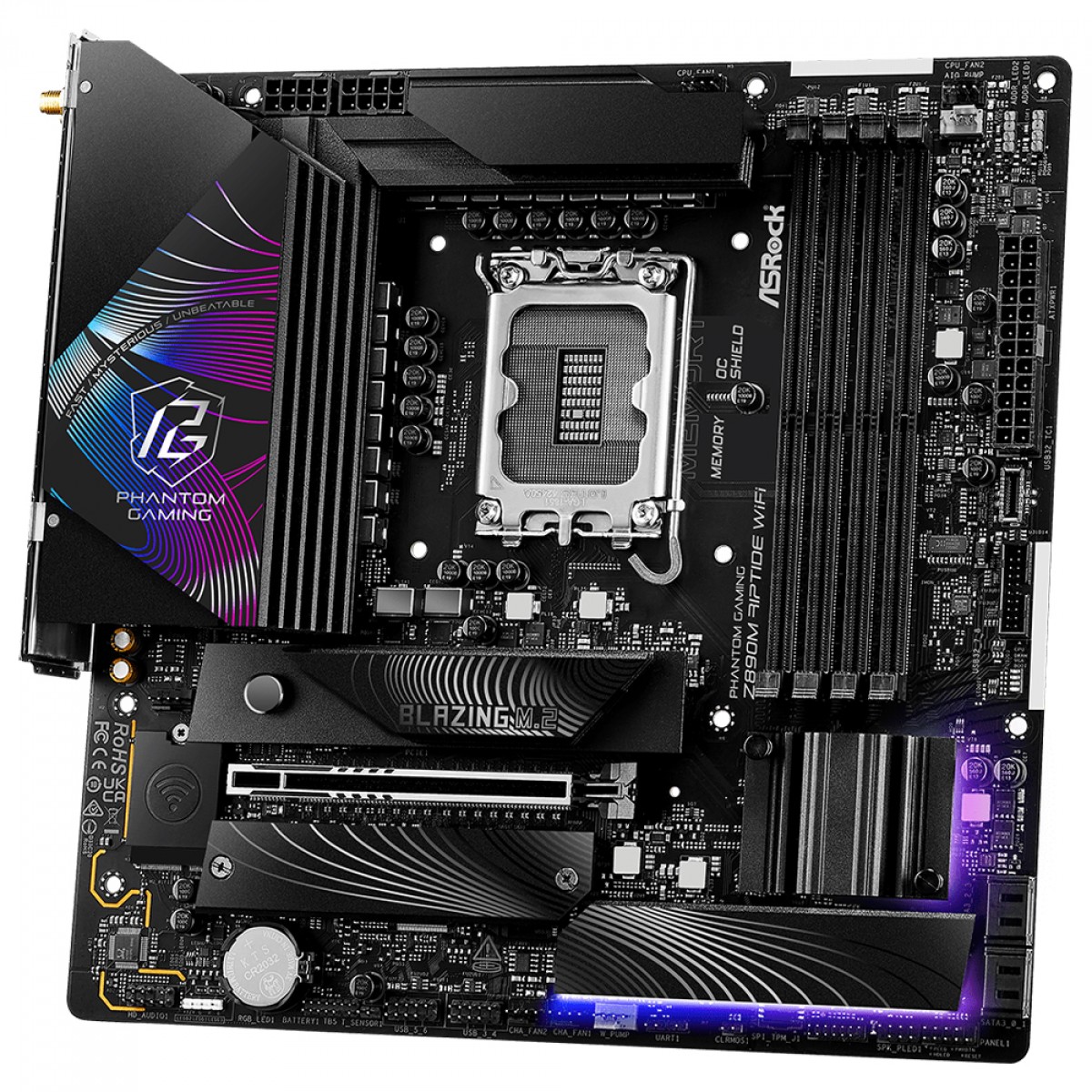 Placa Mãe ASRock Phantom Gaming Z890M Riptide WiFi, Chipset Z890, Intel LGA 1851, mATX, DDR5