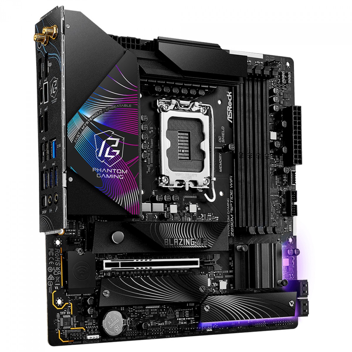 Placa Mãe ASRock Phantom Gaming Z890M Riptide WiFi, Chipset Z890, Intel LGA 1851, mATX, DDR5