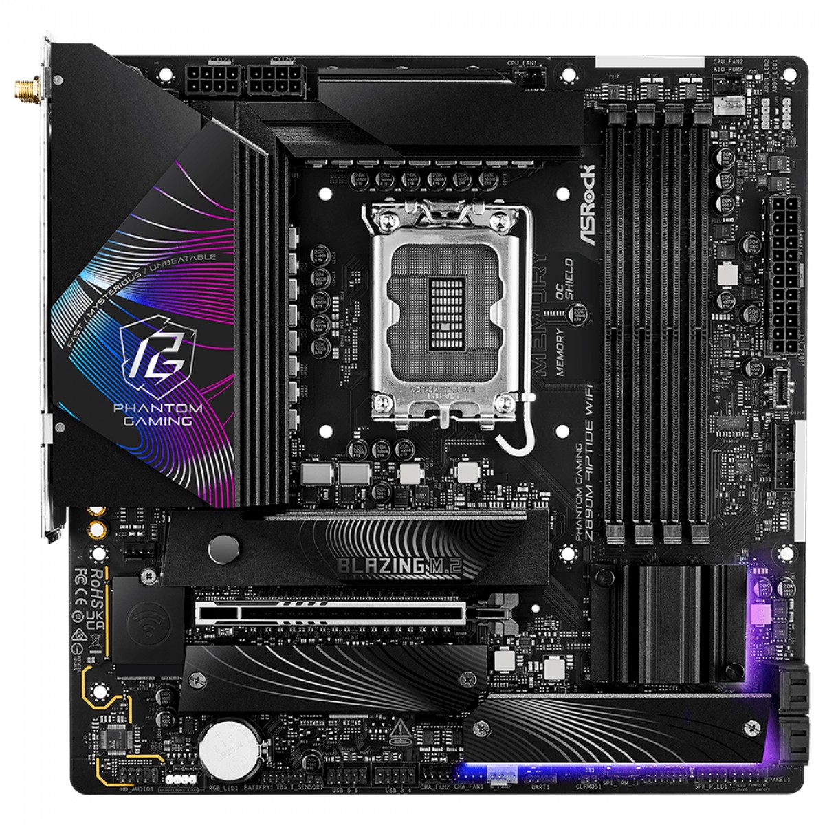 Placa Mãe ASRock Phantom Gaming Z890M Riptide WiFi, Chipset Z890, Intel LGA 1851, mATX, DDR5