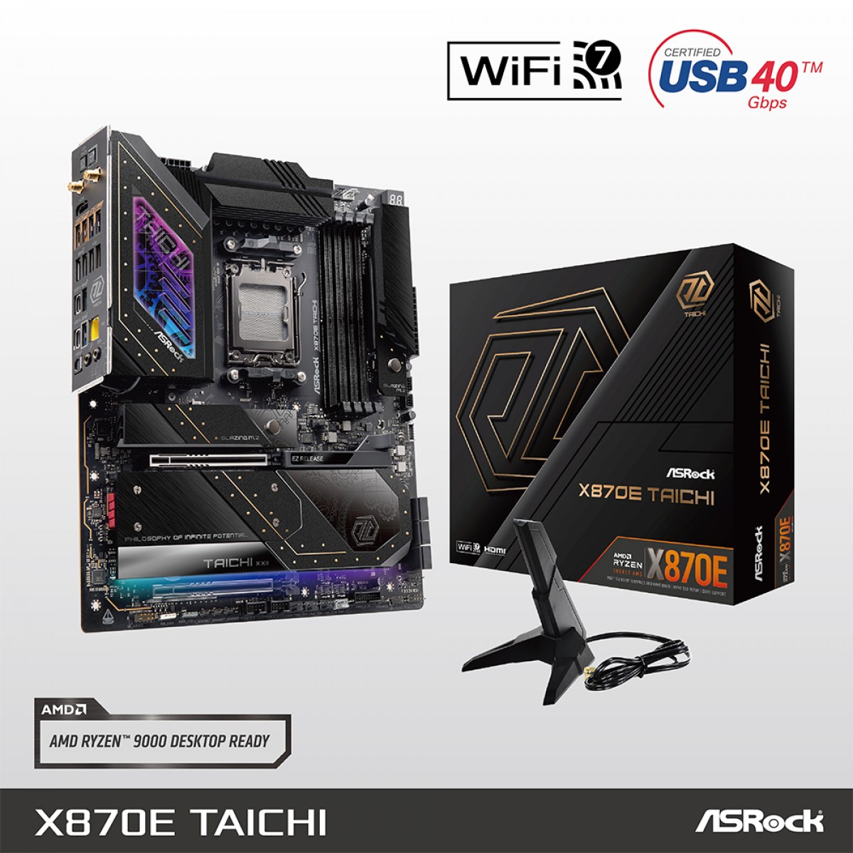 Placa Mãe ASRock X870E Taichi, WIFI, Chipset X870, EATX, AMD AM5, DDR5
