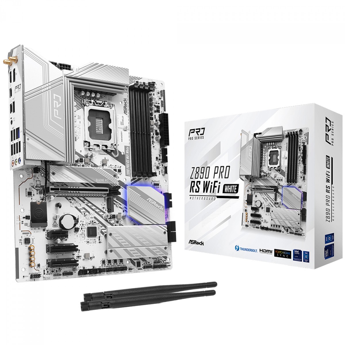 Placa Mãe ASRock Z890 Pro RS WIFI White, Chipset Z890, Intel LGA 1851, ATX, DDR5, Branco, 90-MXBQC0-A0UAYZ