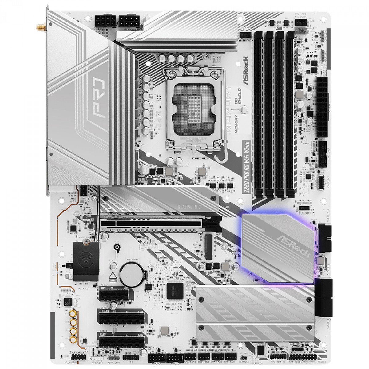 Placa Mãe ASRock Z890 Pro RS WIFI White, Chipset Z890, Intel LGA 1851, ATX, DDR5, Branco, 90-MXBQC0-A0UAYZ