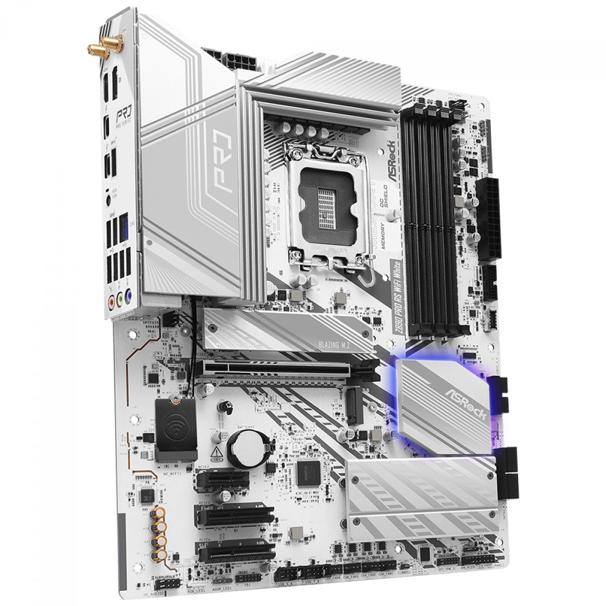 Placa Mãe ASRock Z890 Pro RS WIFI White, Chipset Z890, Intel LGA 1851, ATX, DDR5, Branco, 90-MXBQC0-A0UAYZ