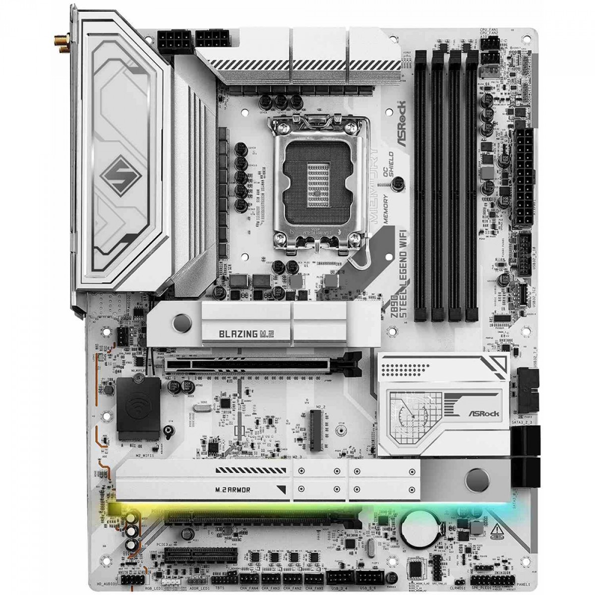 Placa Mãe ASRock Z890 Steel Legend WIFI, Chipset Z890, Intel LGA 1851, ATX, DDR5, Branco, 90-MXBPF0-A0UAYZ