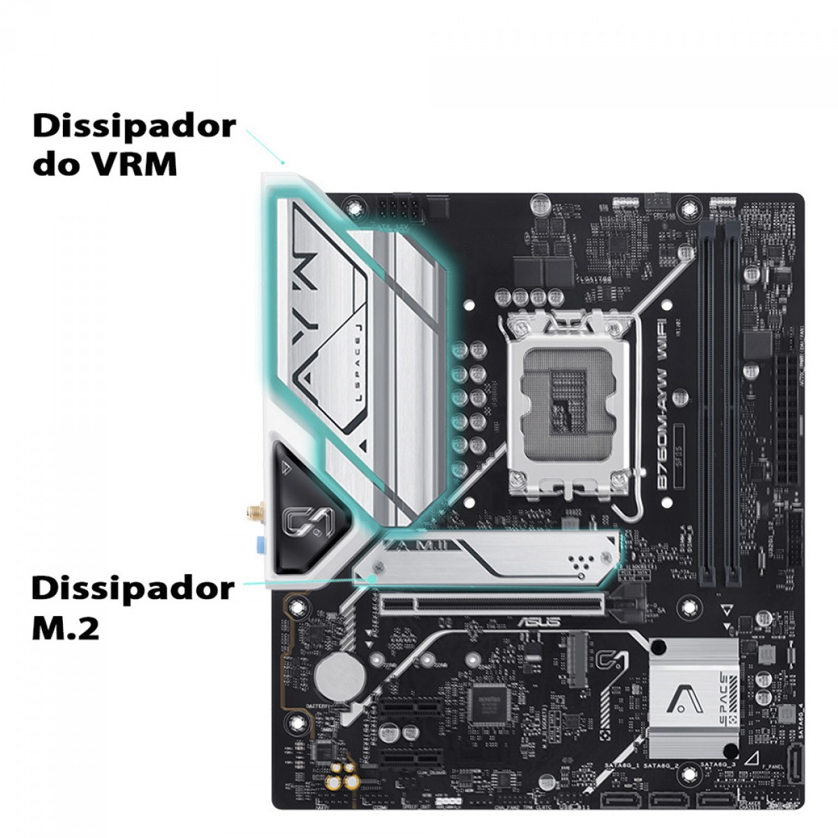Placa Mãe Asus B760M-AYW WIFI, Chipset B760, Intel LGA 1700, mATX, DDR5, 90MB1FK0-M0EAY0