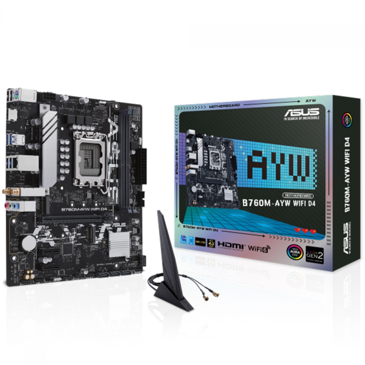 Placa Mãe Asus B760M-AYW WIFI D4, Chipset B760, Intel LGA 1700, mATX, DDR4, 90MB1EA0-M1EAY0