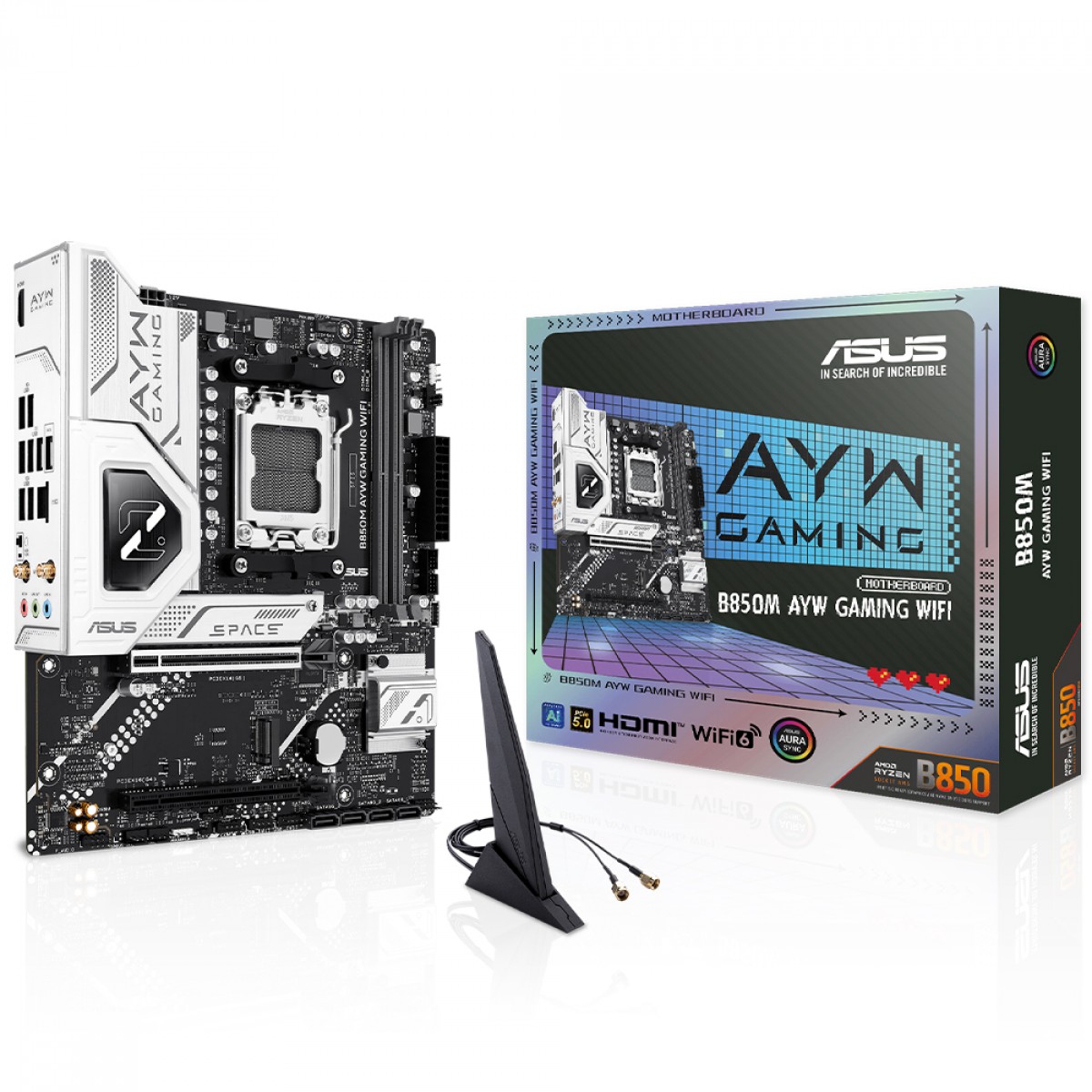 Placa Mãe Asus B850M AYW Gaming WiFi, Chipset B850, AMD AM5, mATX, DDR5, 90MB1LW0-M0EAY0