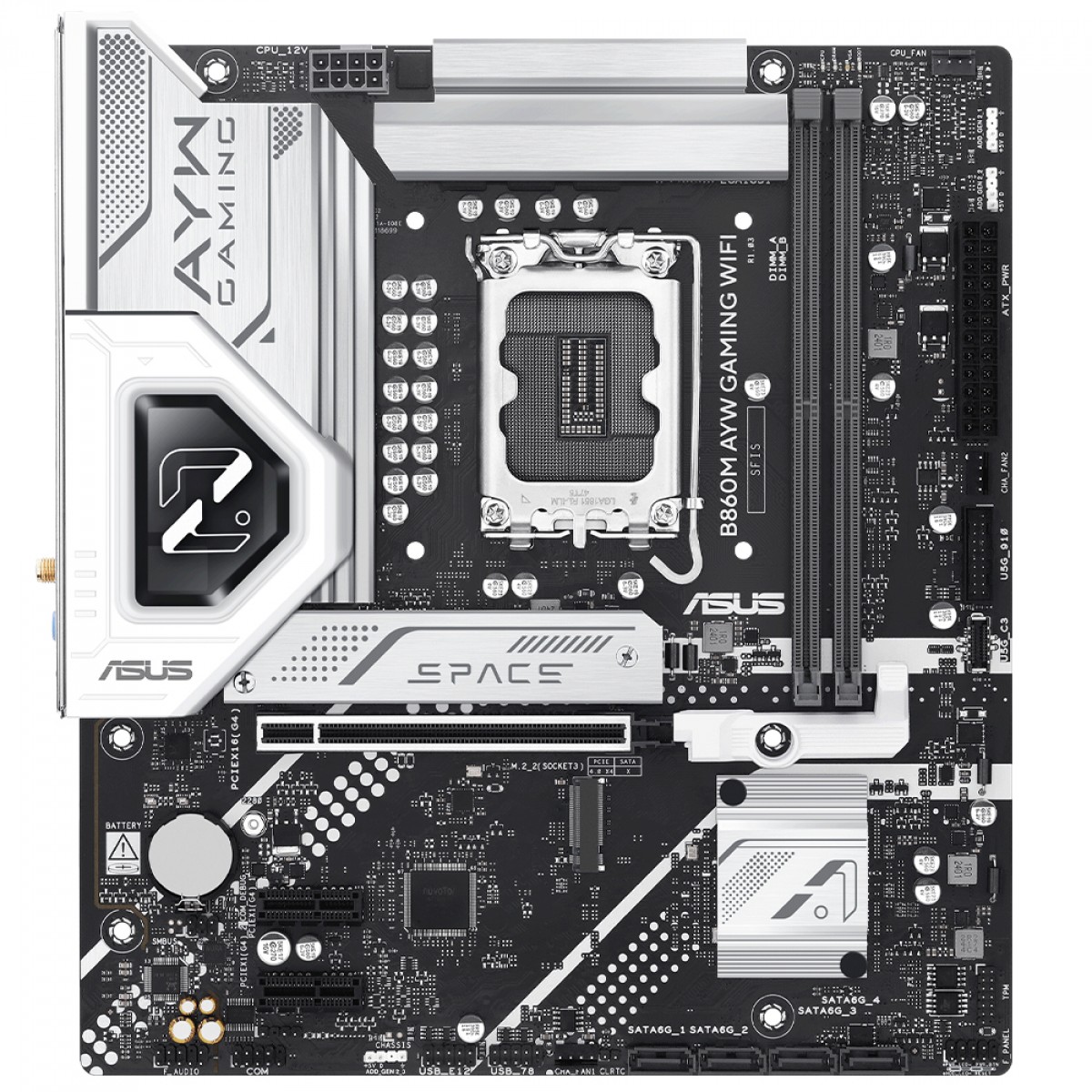 Placa Mãe Asus B860M AYW Gaming WiFi, Chipset B860, Intel LGA 1851, mATX, DDR5, 90MB1JS0-M0EAY0