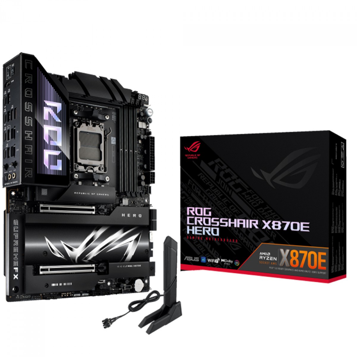 Placa Mãe Asus ROG Crosshair X870E Hero, Chipset X870E, AMD AM5, WiFi 7, ATX, DDR5