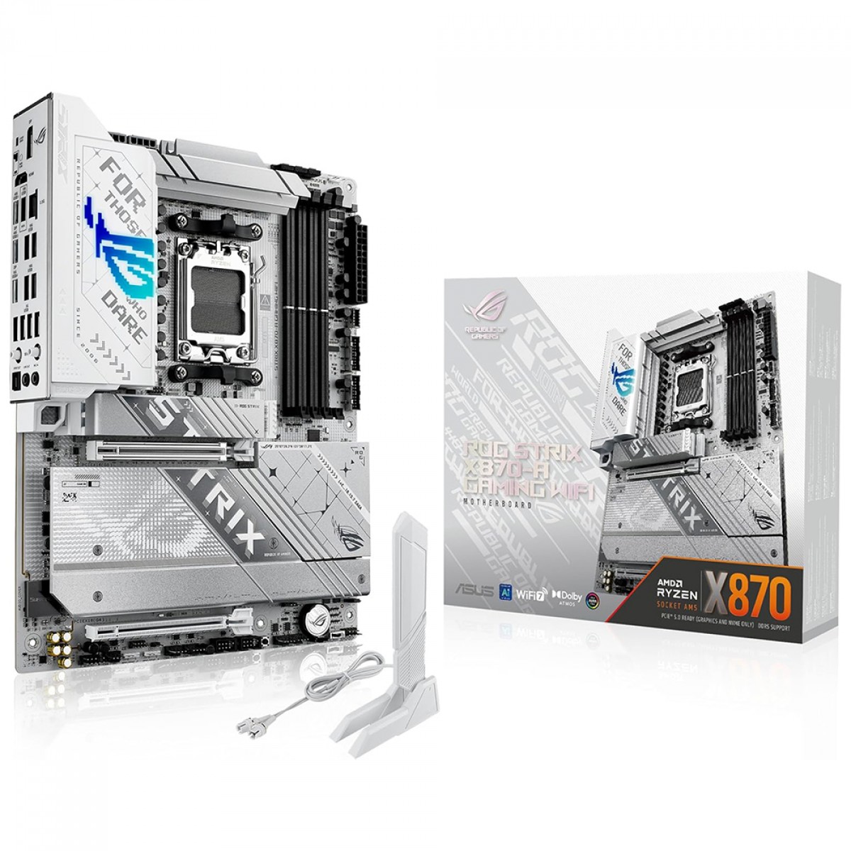 Placa Mãe Asus ROG Strix X870-A Gaming WiFi, Chipset X870, AMD AM5, ATX, DDR5, White, 90MB1IF0-M0EAY0