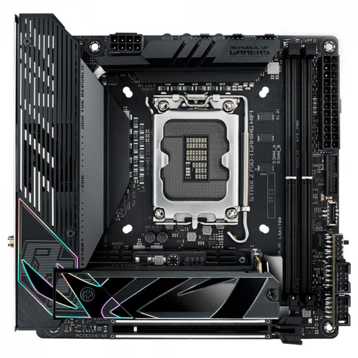 Placa Mãe Asus Rog Strix Z790-I Gaming WIFI, Chipset Z790, Intel LGA 1700, mITX, DDR5, 90MB1CM0-M0EAY0