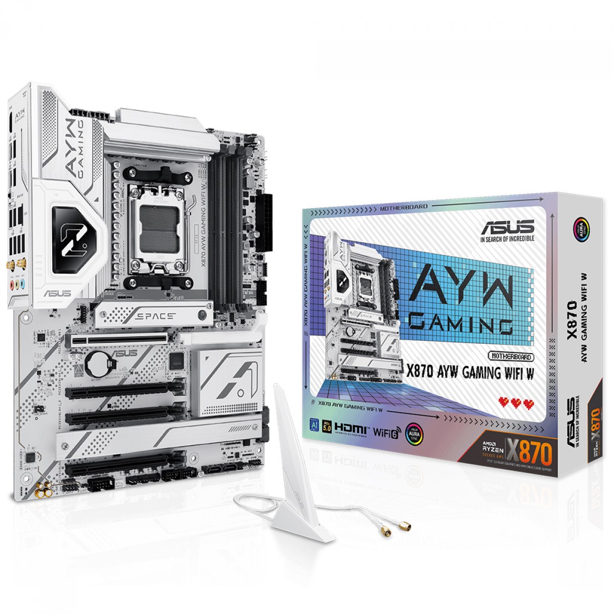 Placa Mãe Asus X870 AYW Gaming WIFI W, Chipset X870, AMD AM5, ATX, DDR5, White