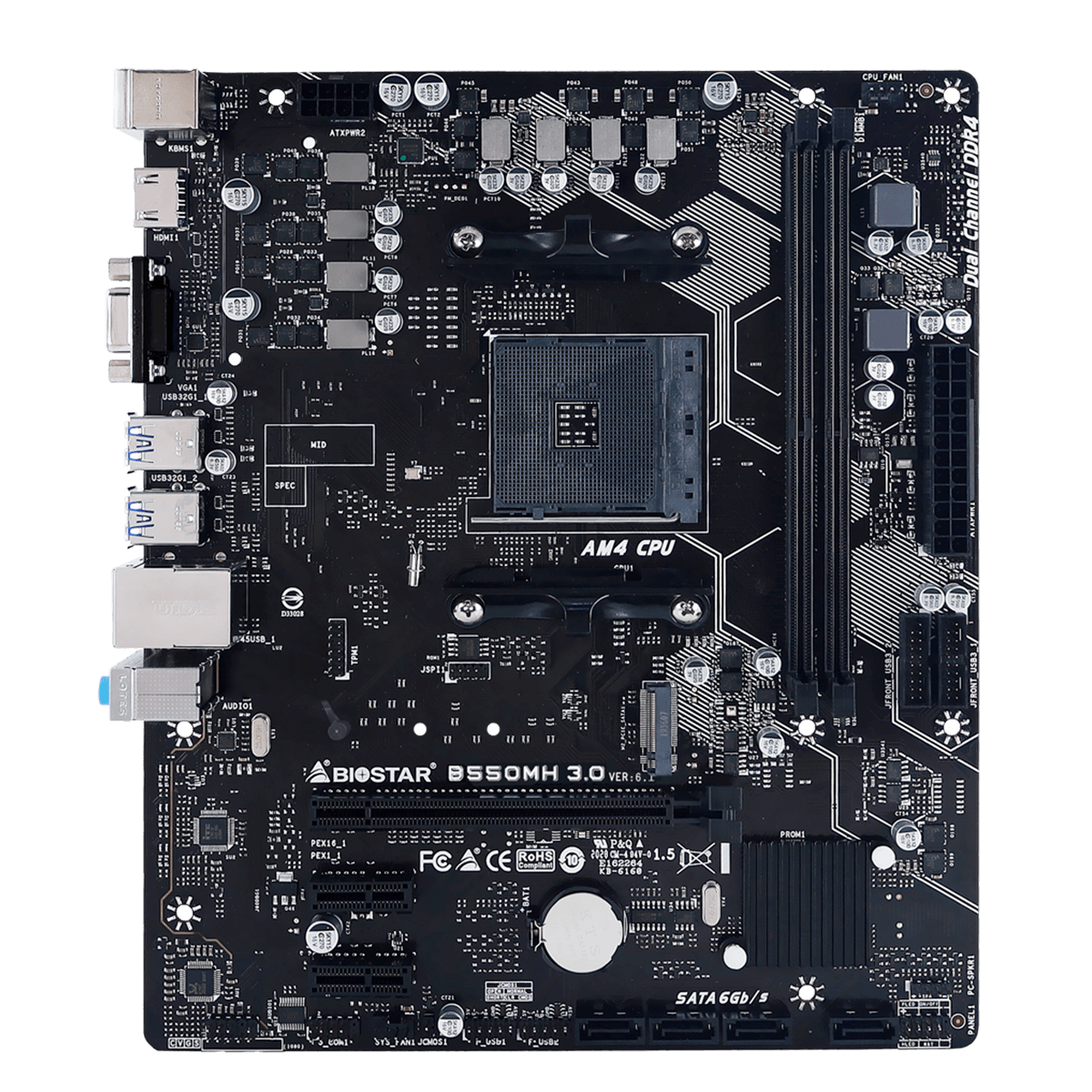 Placa Mãe Biostar B550MH, Chipset B550, AMD AM4, mATX, DDR4