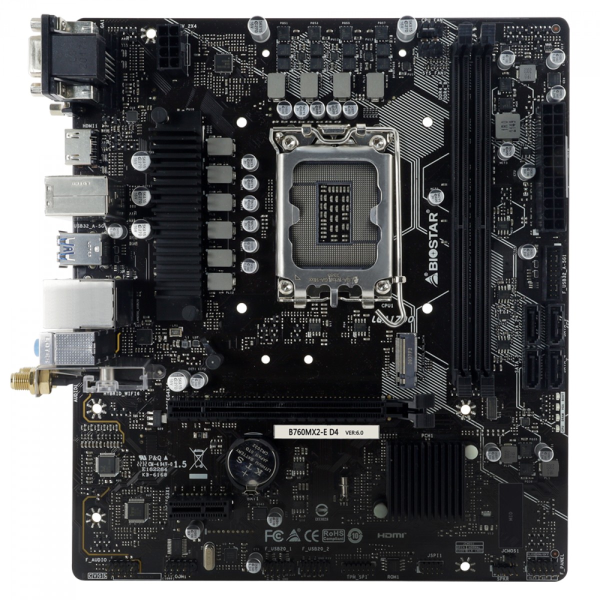 Placa Mãe Biostar B760MX2-E D4, Chipset B760, Intel LGA 1700, MATX, DDR4