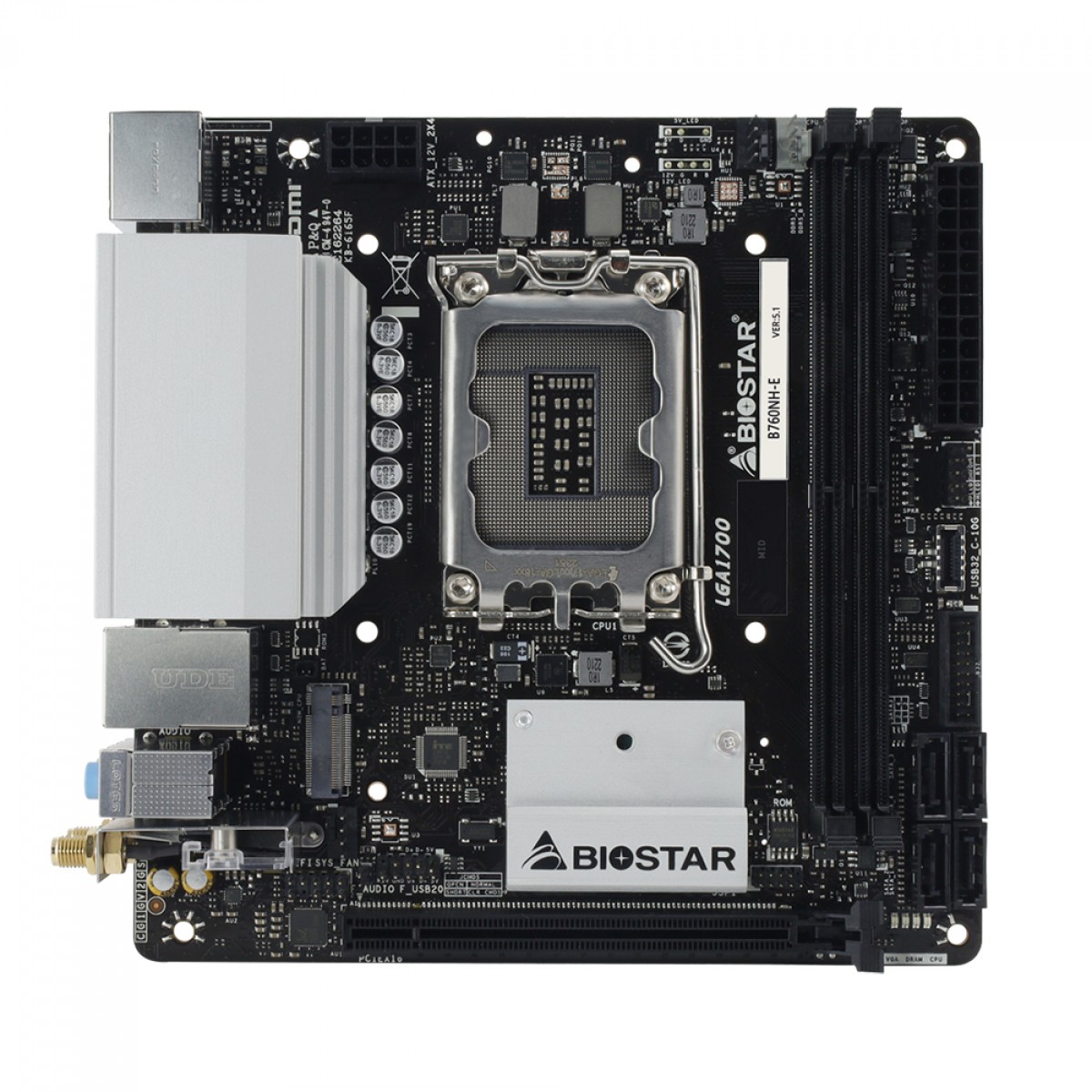 Placa Mãe Biostar B760NH-E, Chipset B760, Intel LGA 1700, Mini-ITX, DDR5