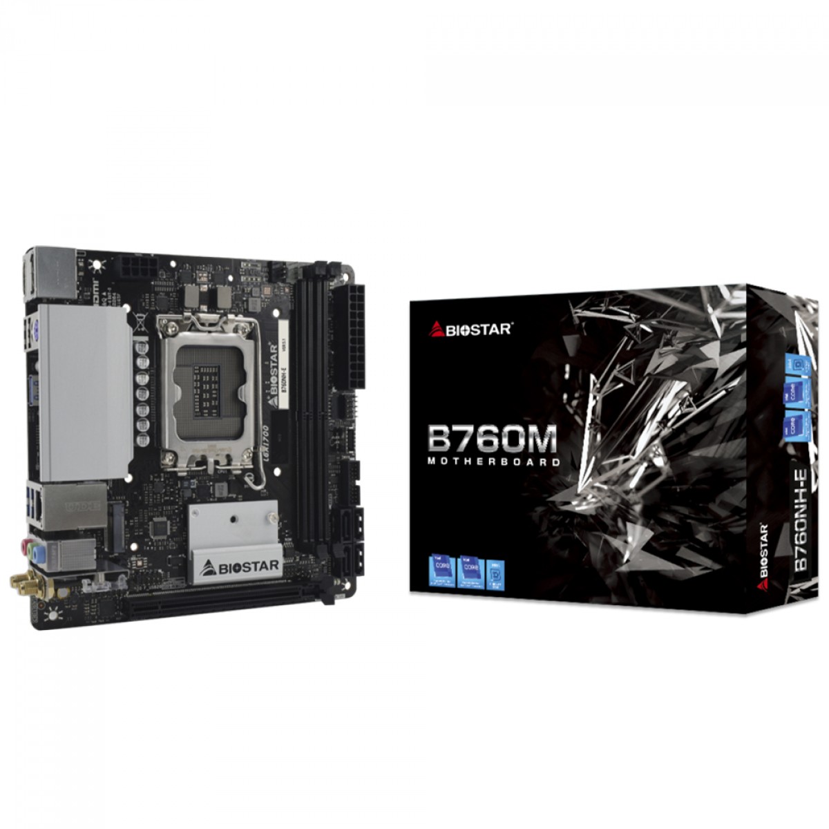 Placa Mãe Biostar B760NH-E, Chipset B760, Intel LGA 1700, Mini-ITX, DDR5