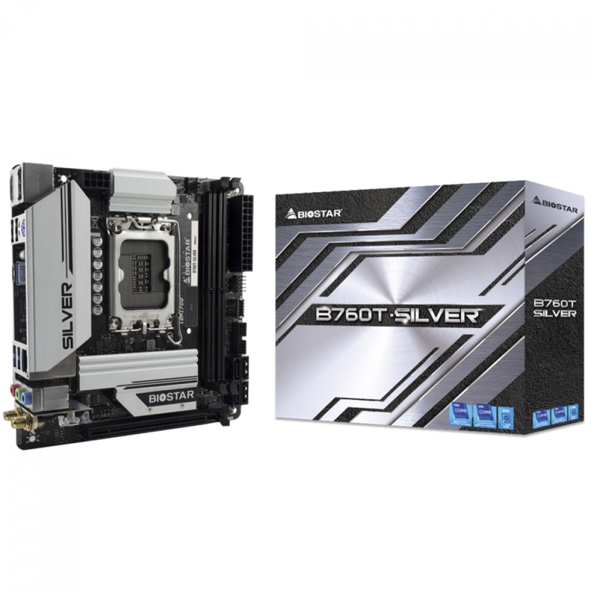 Placa Mãe Biostar B760T-SILVER, Chipset B760, Intel LGA 1700, Mini-ITX, DDR5