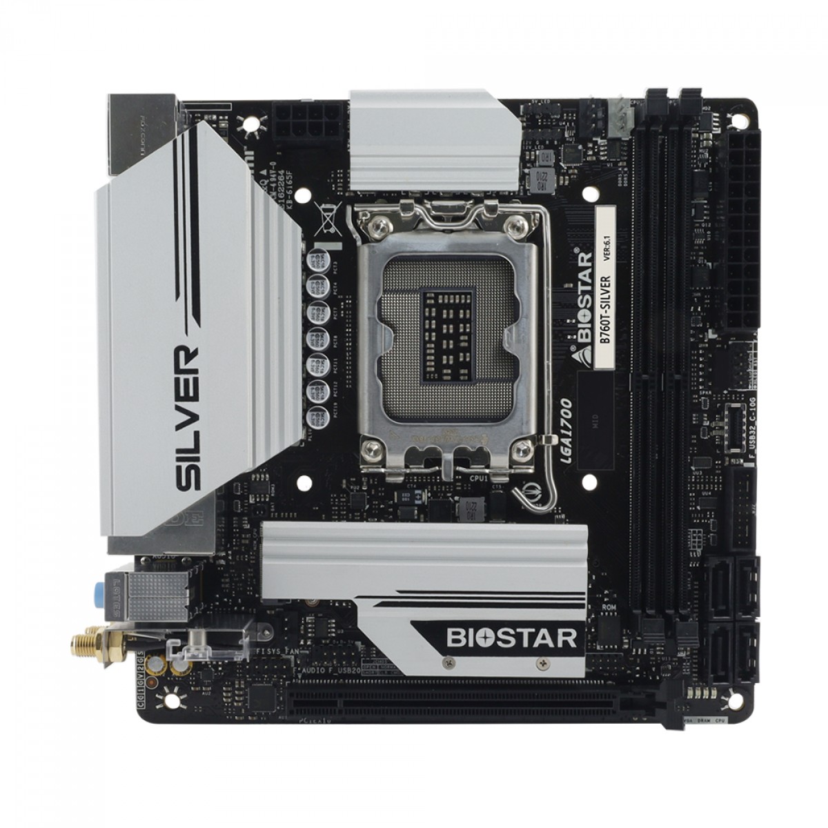 Placa Mãe Biostar B760T-SILVER, Chipset B760, Intel LGA 1700, Mini-ITX, DDR5