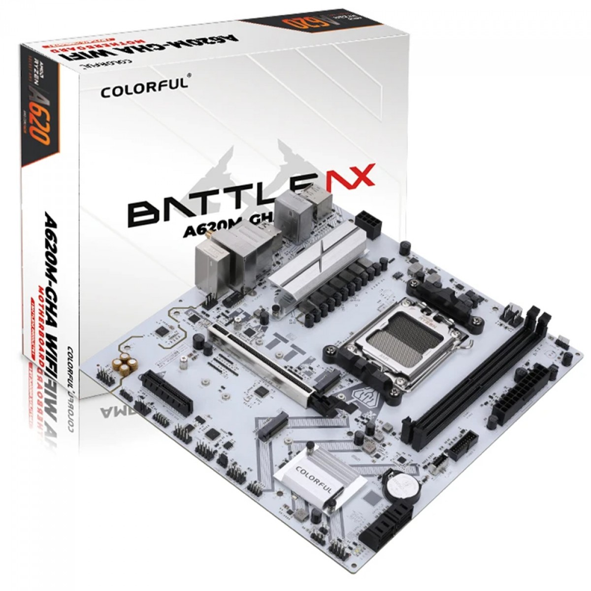 Placa Mãe Colorful Battle-AX A620M-GHA WiFi V14, Chipset A620, AMD AM5, MATX, DDR5, Branco